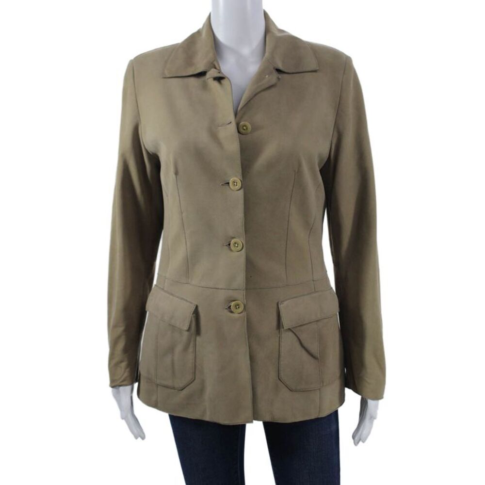 Jekel Womens Beige Military Jacket Collared Button Wool Long Sleeve Size M